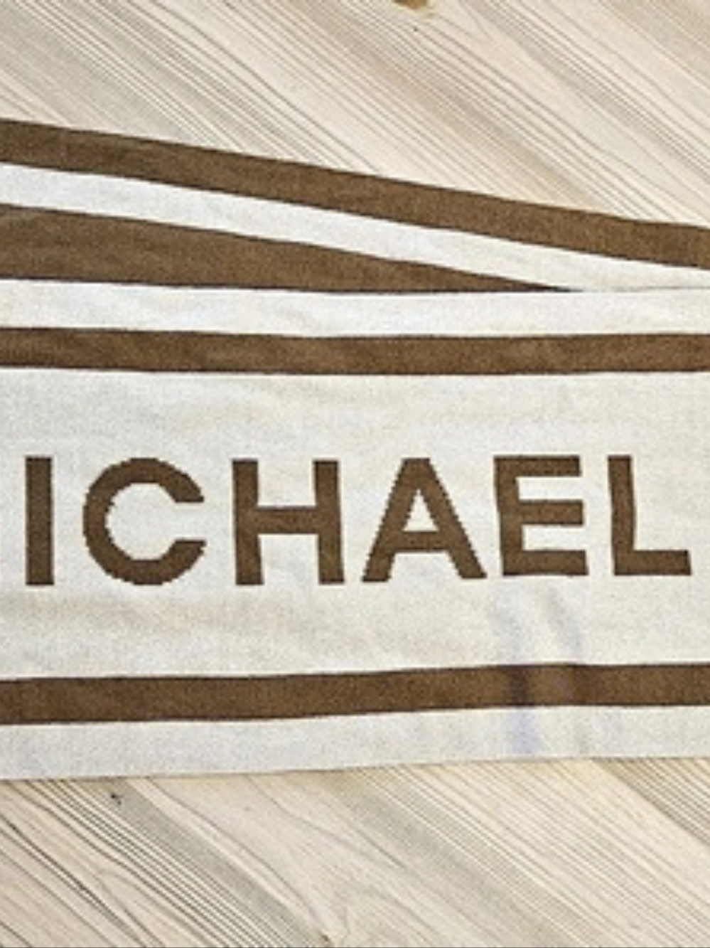 Michael Kors Major MK Repeating Logo Knit Scarf Brown & White